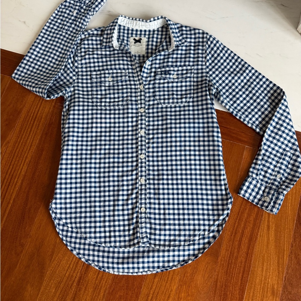 Gilly Hicks Plaid Shirt Button Down Front Navy Blue & White Checkered Size XS - Picture 8 of 17